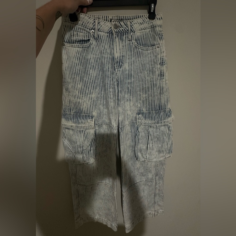 Wild Fable Striped Light Wash Cargo Boyfriend Jeans